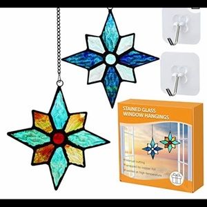 New Pair Star Stained Glass Window Hanging Sun Catcher Ornaments